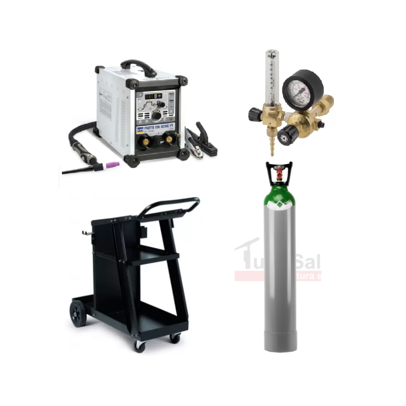 PACK Protig 230 AC-DC + Bombola 14L Argon + riduttore con flussometro + carrello