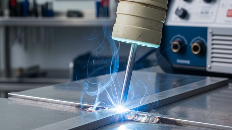 Saldatura TIG AC/DC dell'alluminio: arco bianco-blu, elettrodo di tungsteno, gas argon